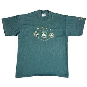 Vintage 1990s Single Stitch Green T-Shirt Maui Nautical Expedition XL